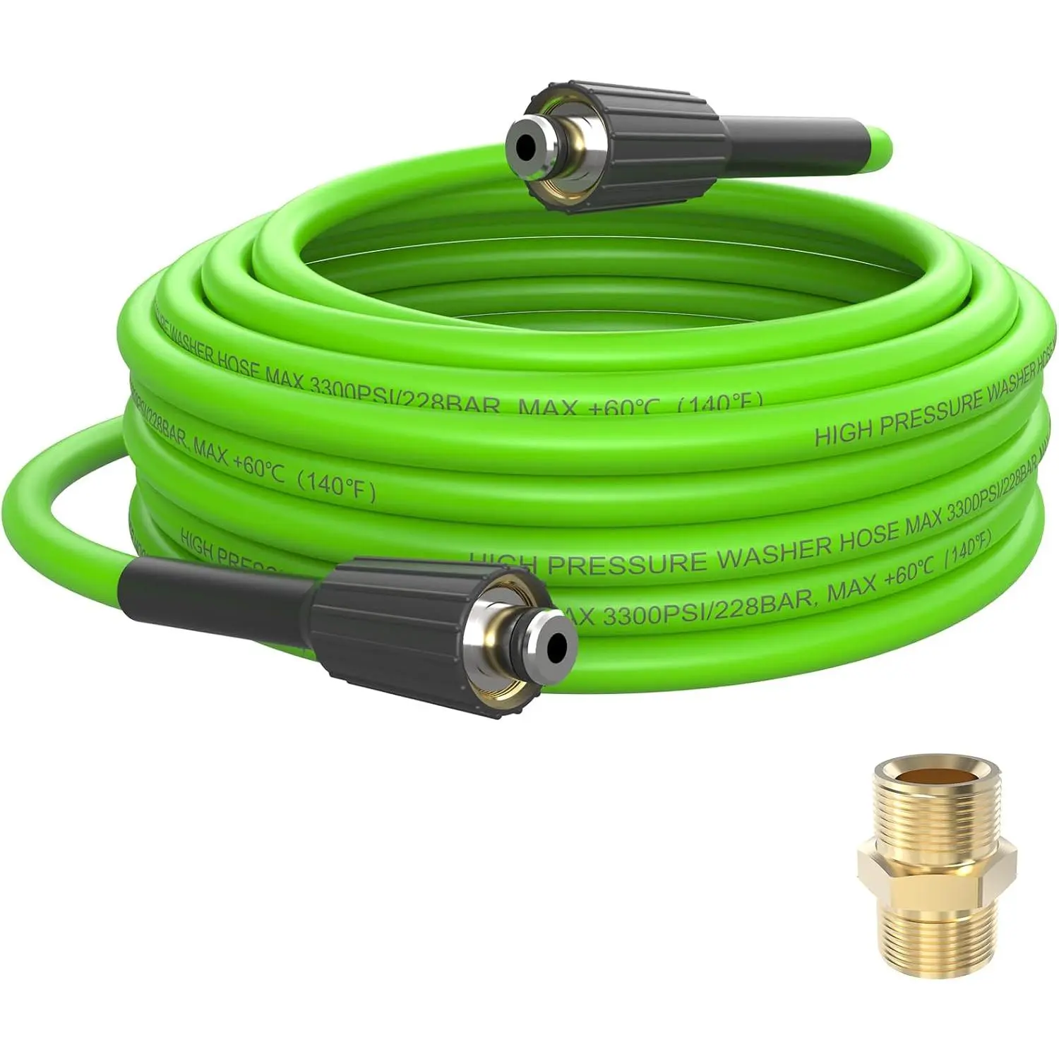 PVC  Washer Hose 25 FT x 1/4", Kink Resistant, 3300 PSI | Power Washer Hose, High  Water Hose Extension  for  Use with M22-14mm Brass Fittings, Green