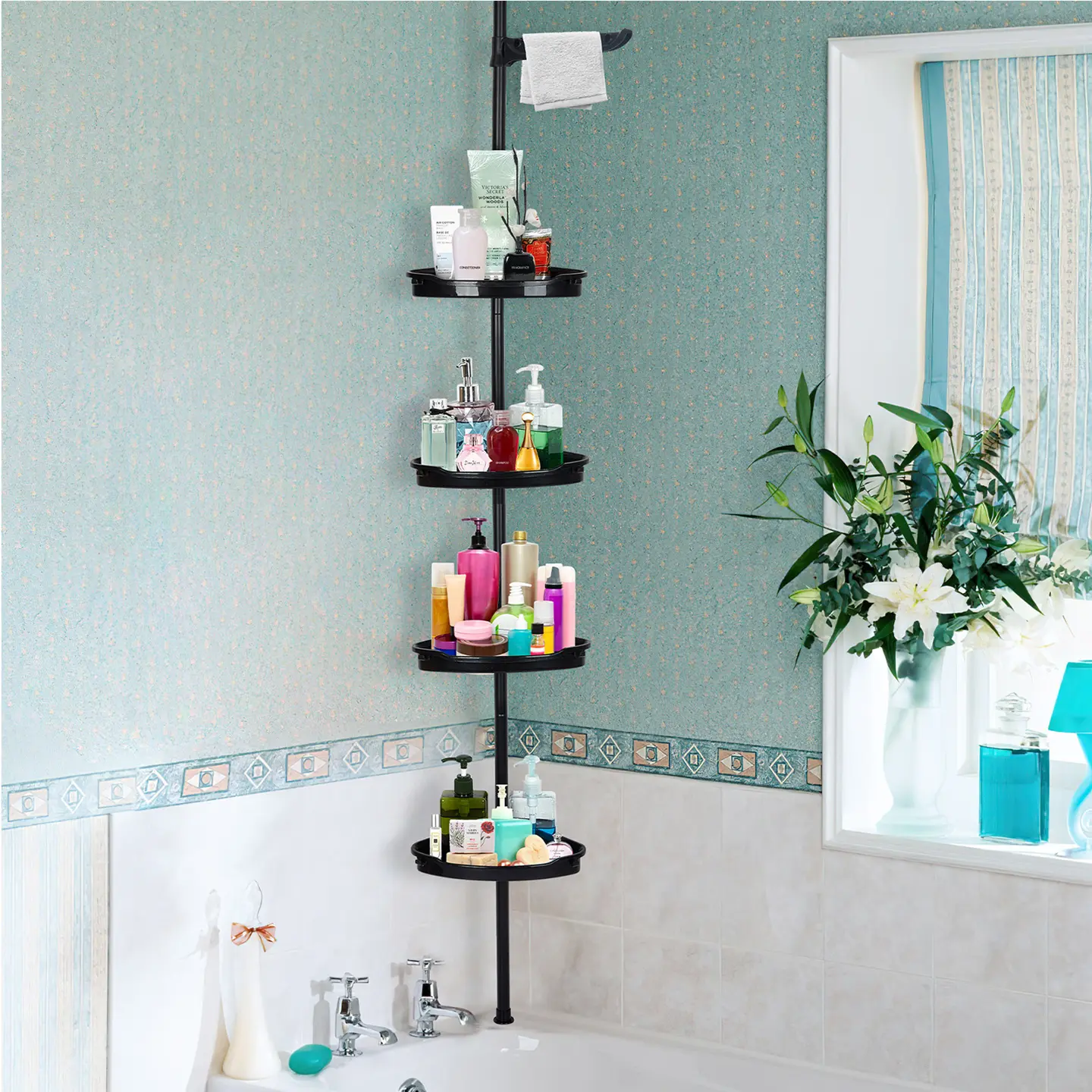 4 Layer Corner Shower Caddy，Rust-Proof Bathroom Storage Organizer with 4-Tier Adjustable Shelves for Bathtub Shampoo Accessories Storage Rack for Bathtub Shampoo Accessories Storage Rack