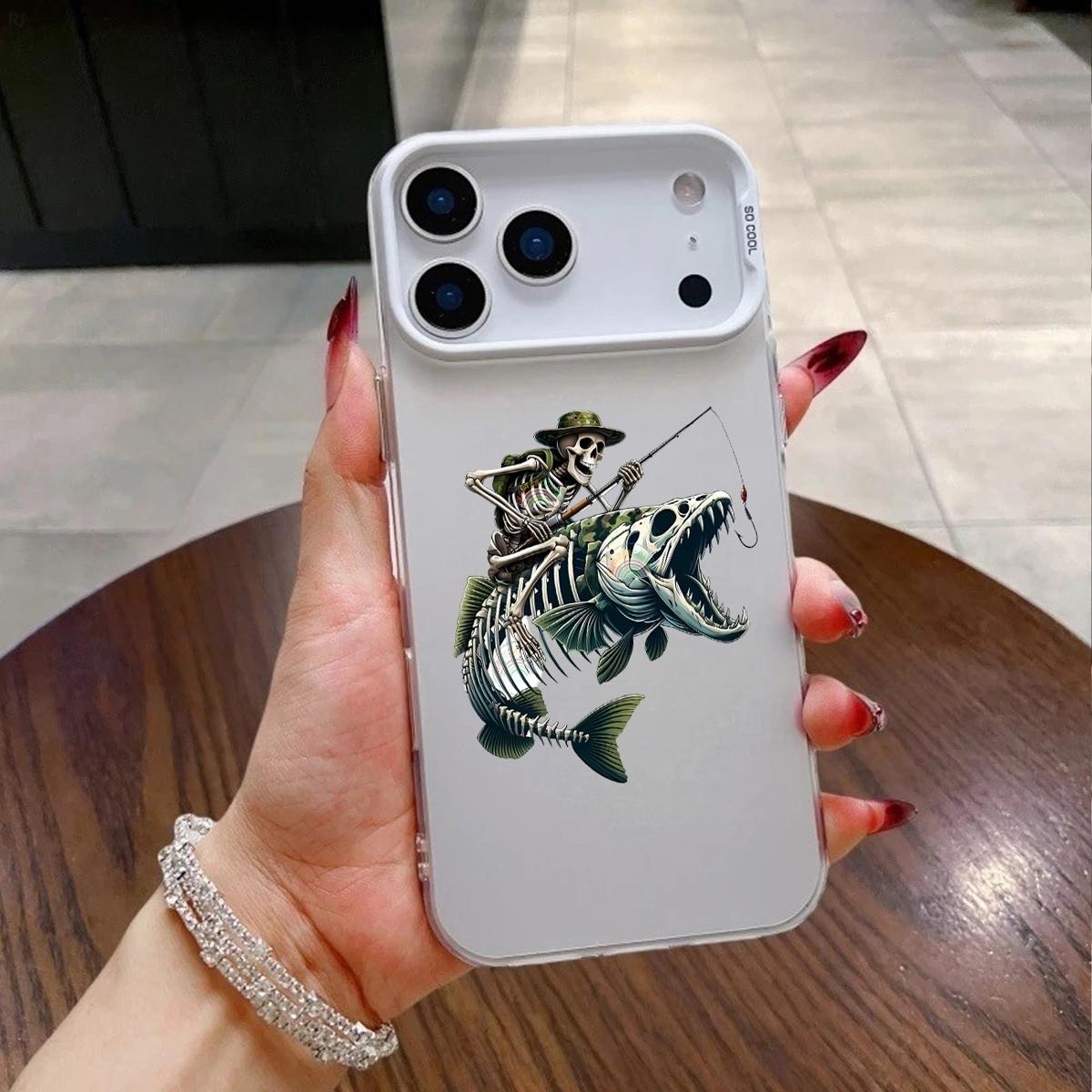 Skeleton Fishing Pattern Case for iPhone 17 Pro Max 17 Air 16/15/14/13/12/11 Pro Max XR XS E Plus Retro High-end Shockproof Drop Screen Protection Cute Durable PC Smartphone Cover