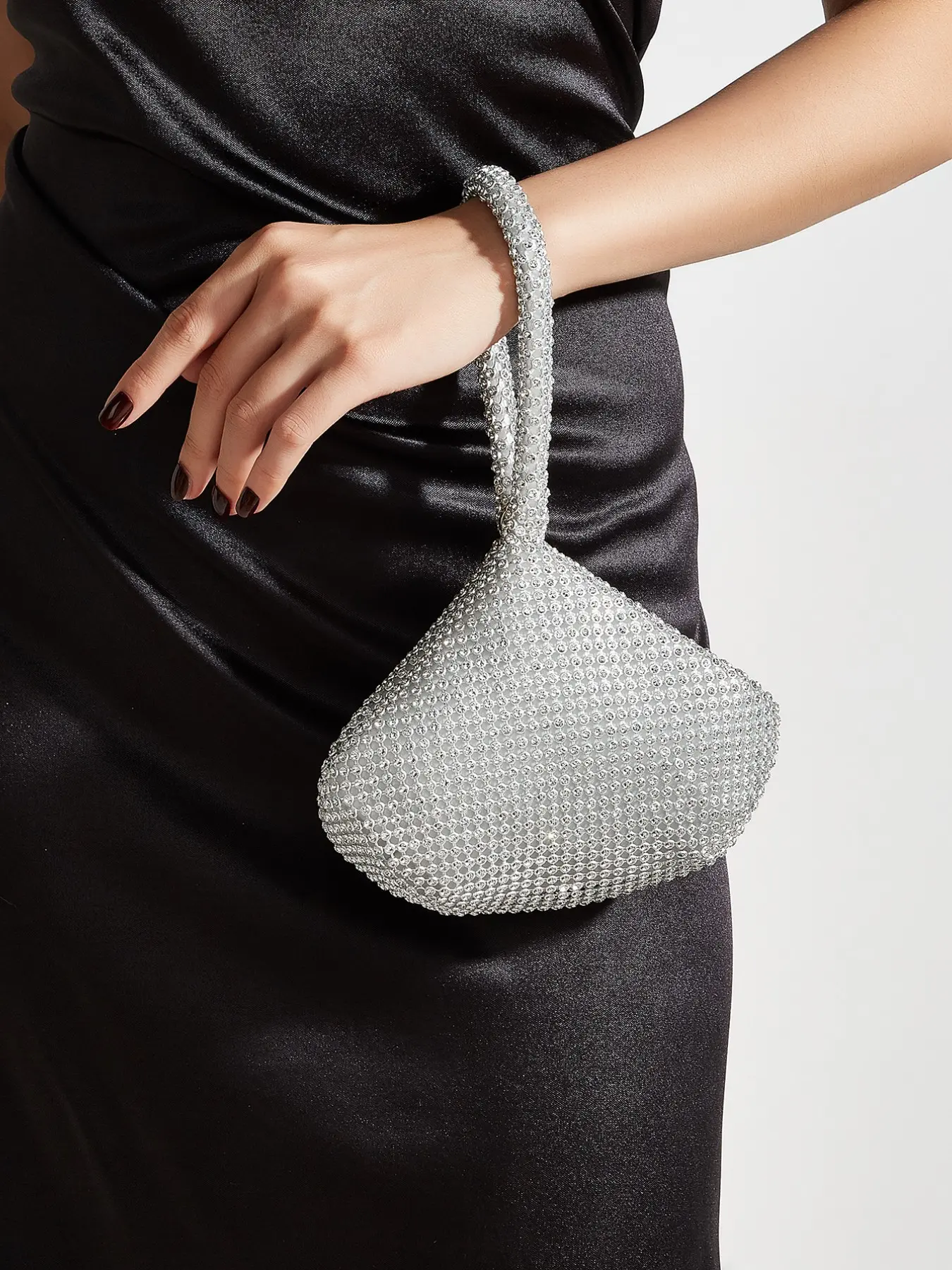 Sparkly Rhinestone Wristlet Clutch Bag, Bling Crystal Evening Purse, Elegant Purse, Soft Triangle Handbag for Party, Wedding & Prom (Silver & Black Available)