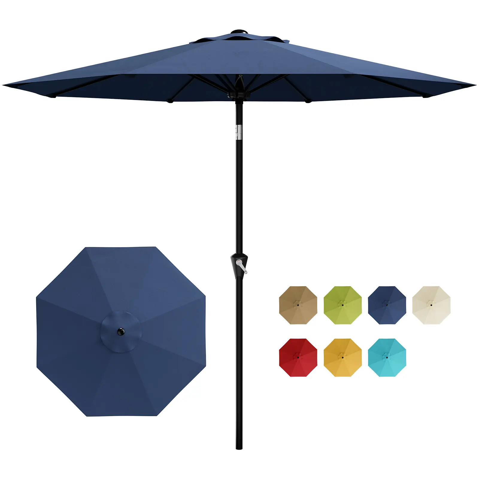 10FT Patio Parasol Umbrella, 8-Rib Waterproof UV-Resistant Canopy, Outdoor Sun Shade for Deck, Pool, Garden