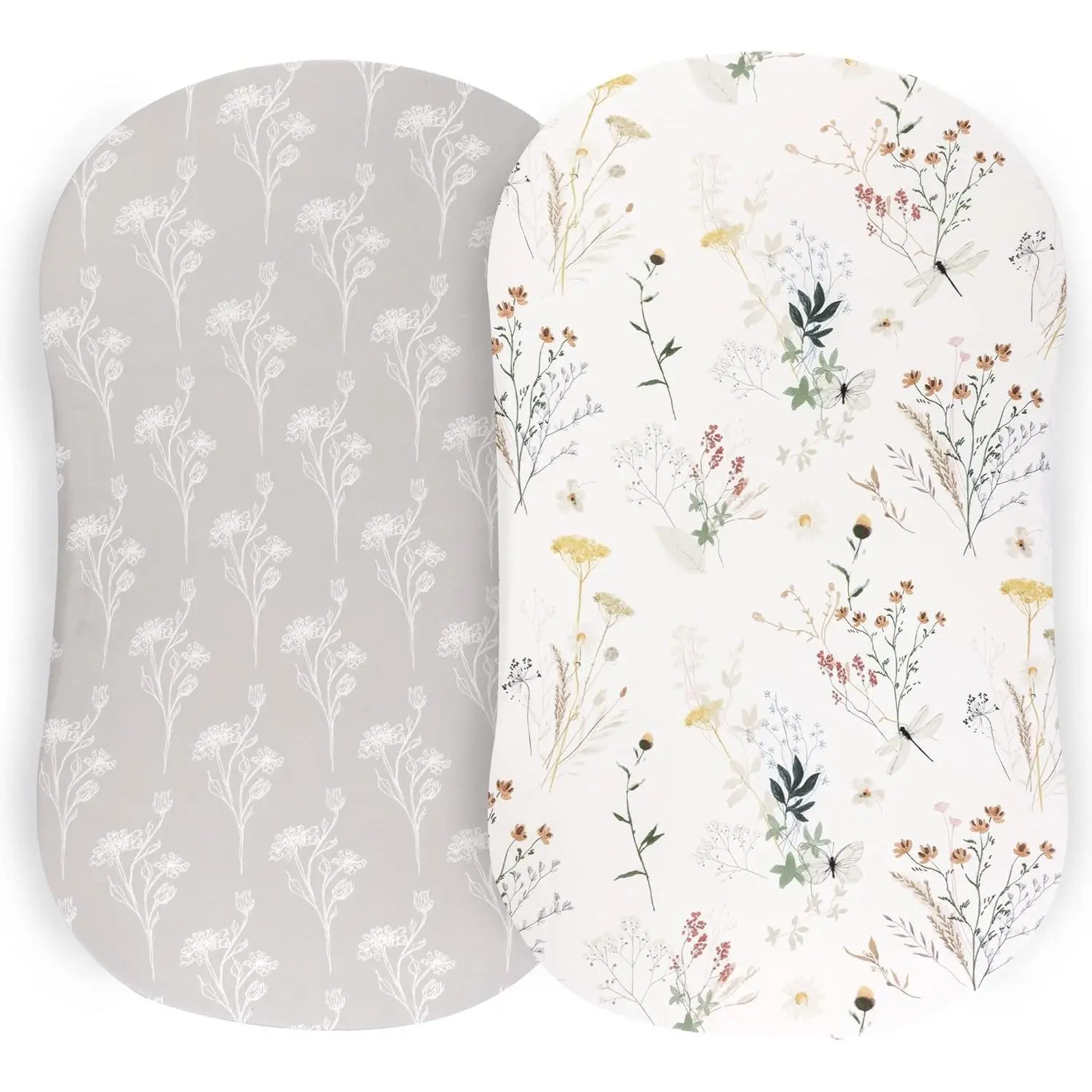 2 Pack Bassinet Sheets for Girls - Cotton Baby Girl Fitted Sheet Set, Soft Breathable Floral Jersey Knit for Rectangle Oval Bassinets, Nursery Bedding ()
