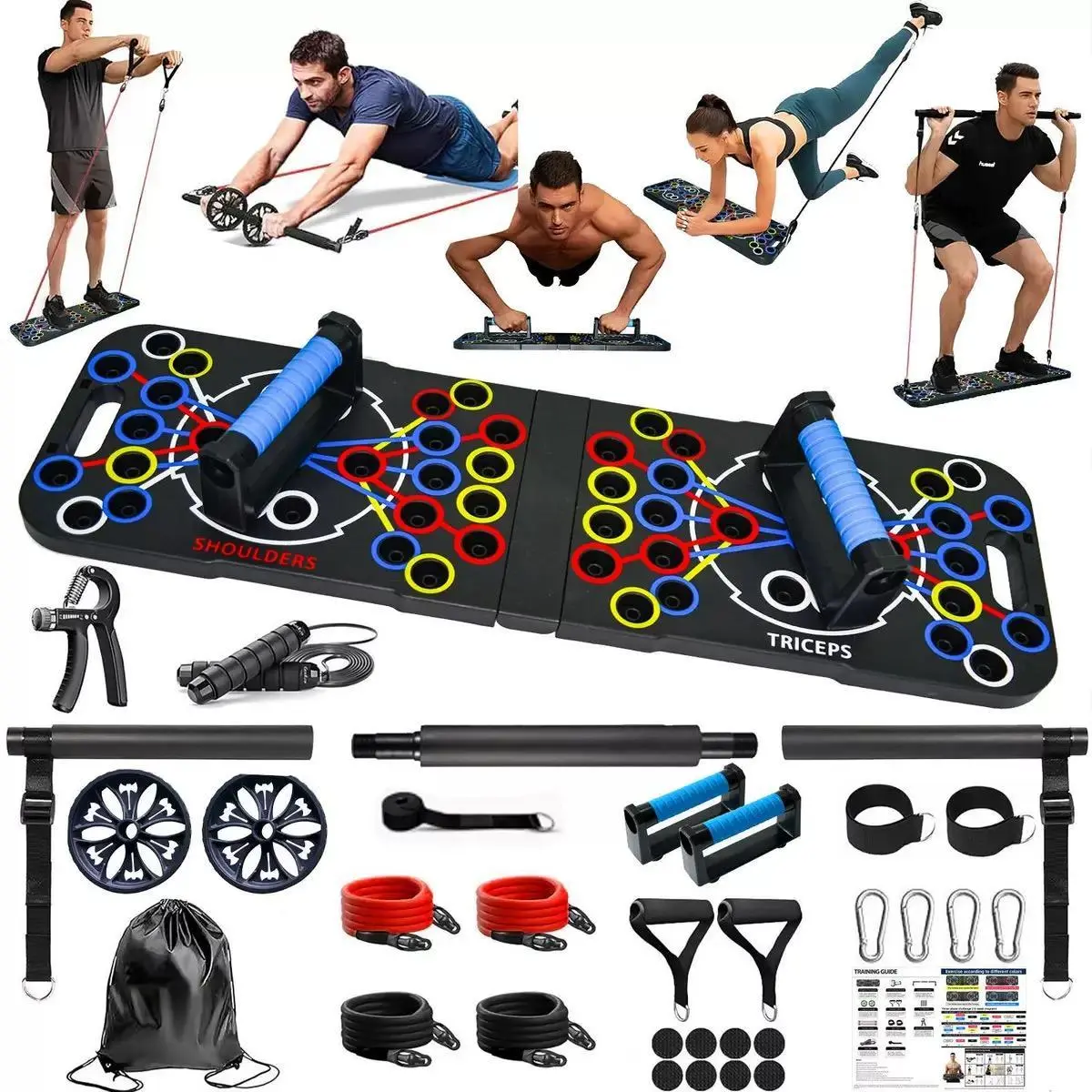 15-in-1 Lightweight Foldable Adjustable Push Up Board, Home Strength Training Equipment, Multi-Functional Pushup Stands System for Full-Body Workout & Targeted Muscles Fitness, Backyard, Lightweight Design, Maximizing Full Body Workout, Portable Design