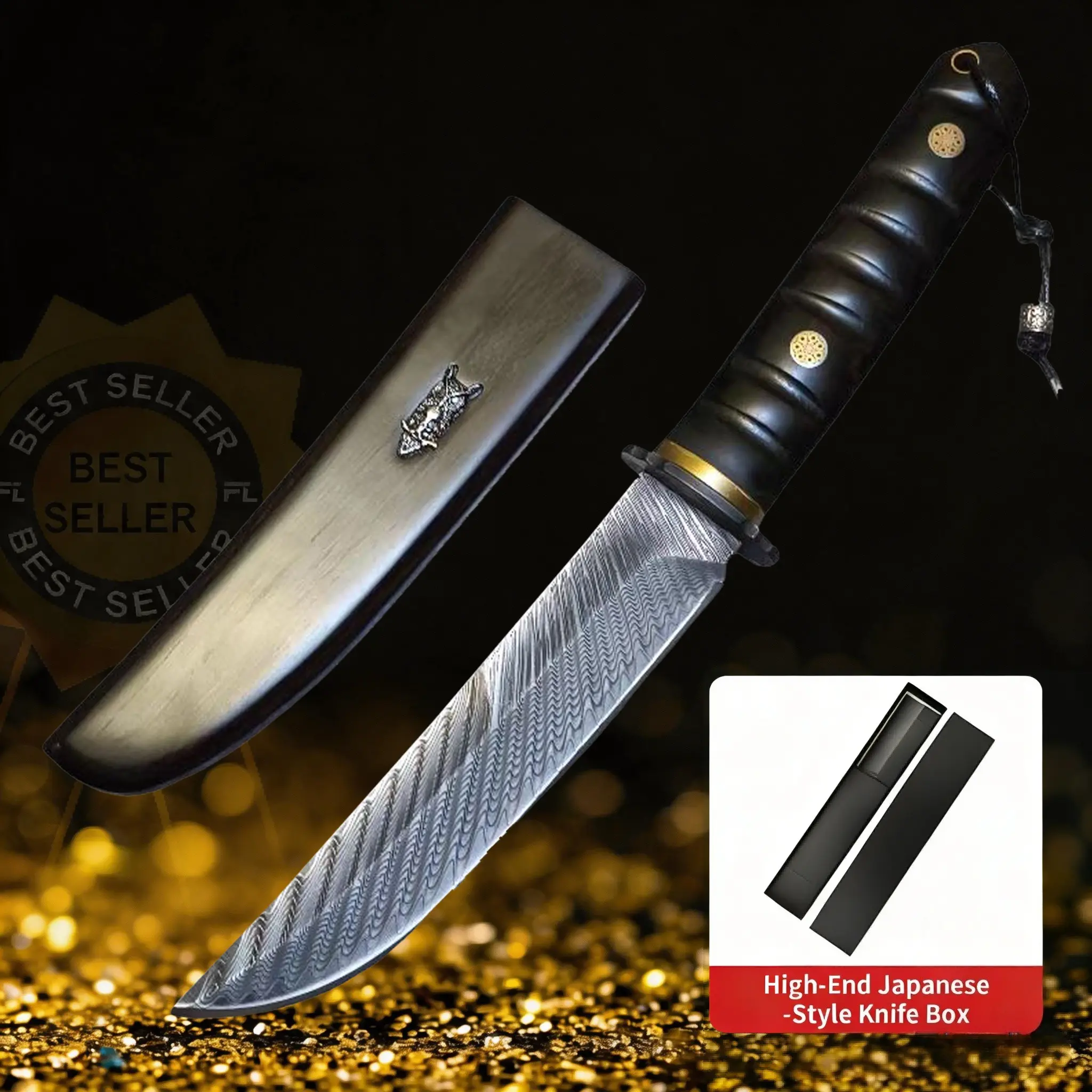 2026 New Japanese Vintage Handmade Damascus Short Knife, Wavy Blade Sharp Durable, Wooden Handle with Elegant Sheath, Perfect for Kitchen Use