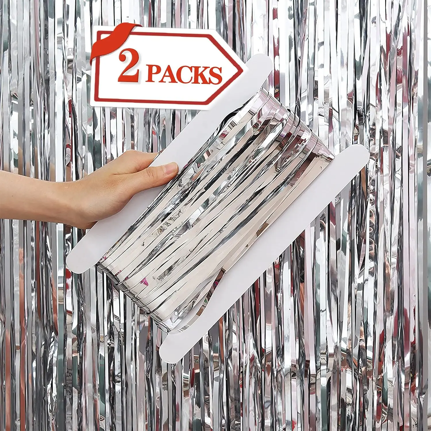 2 count  Metallic Tinsel Foil Fringe Curtains Backdrop, 3.28 ft x 6.56 ft Streamers for Birthday Wedding Engagement Bachelorette Party Photo Booth Bridal Shower  Shower Decorations Supplies