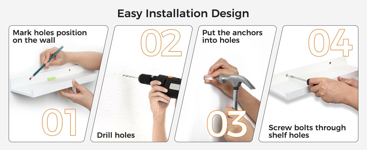 Floating Shelves for Wall, Wall Shelves for Decor Storage Set of 6, Wall Mounted Wood Shelf for Bedroom, Living Room, Bathroom, Kitchen, Picture Ledge Shelf, Brown