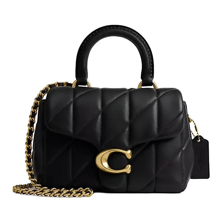 COACH Tabby 19 Quilted Chain-Trimmed Leather Shoulder Handbag for Women, Small Size, Black