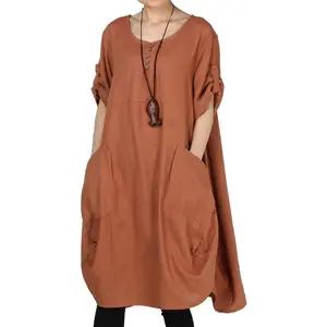 Women's Plus Size Tunic Dress Summer Cotton Linen T Shirt Knee-Length DressesGift