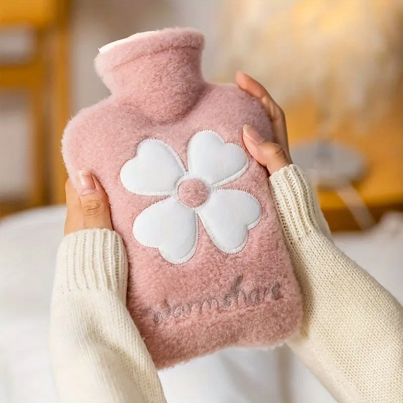 Hot Water Bag with Soft Cover, Heat Pack, Ideal for Bed, Shoulder Pain Relief, Hand and Foot Warmers, Menstrual Cramp Relief, 1pc