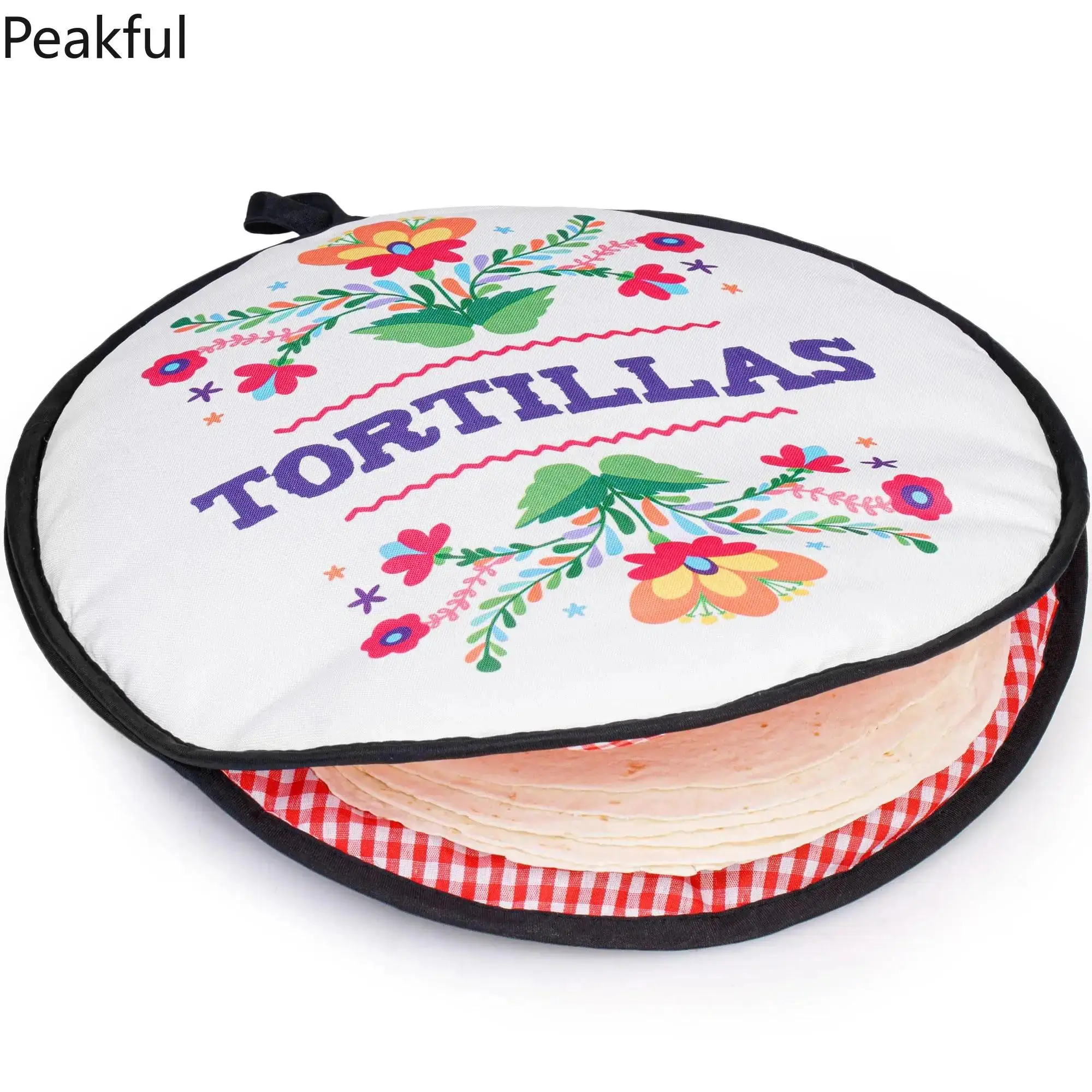 PixiPy 12 Inch Tortilla Warmer, Double-Sided Fabric Pouch with Heating Instructions, Keeps 15 Tortillas Warm & Soft for Taco Night, Game Day & Everyday Meals