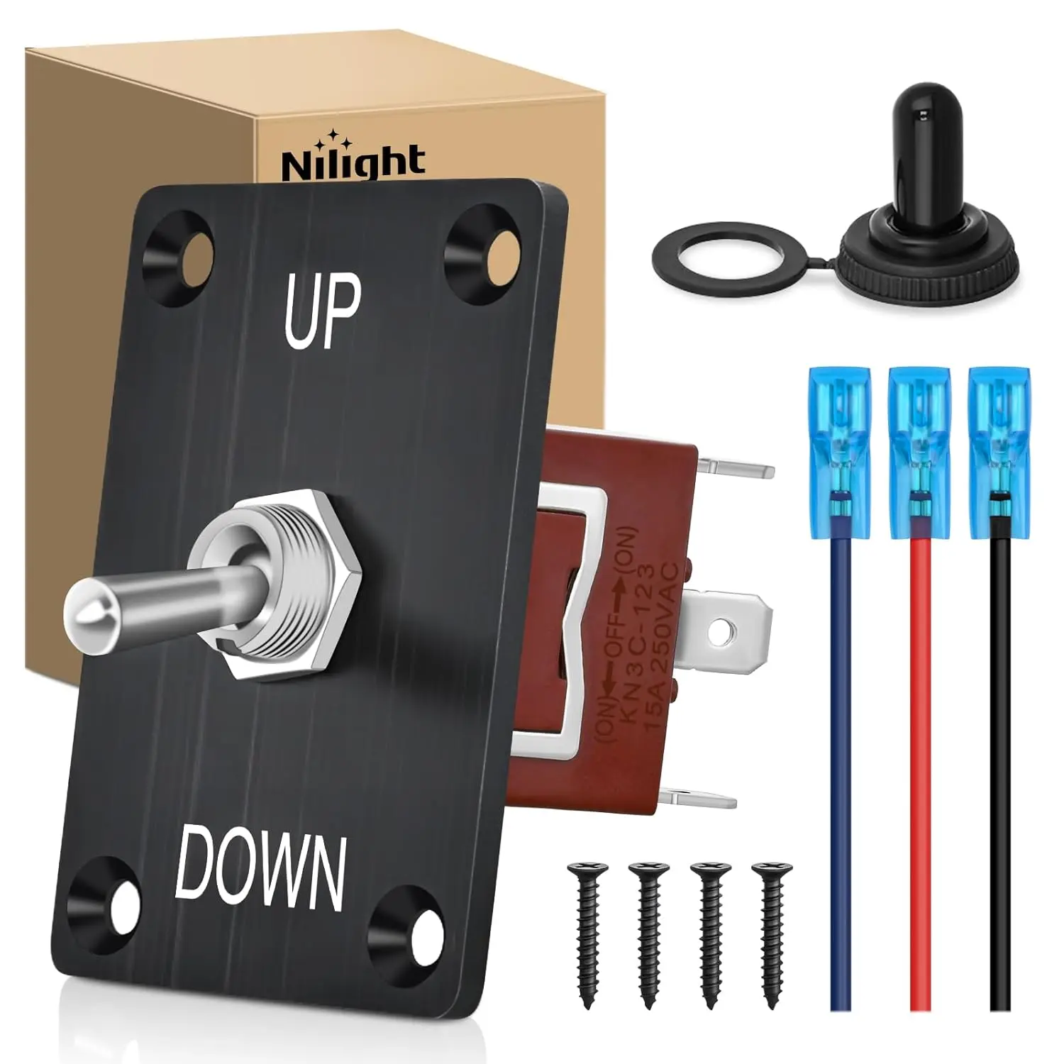 Nilight Heavy Duty Momentary SPDT Toggle Switch, 3-Pin 3-Position (ON)-Off-(ON), 30a 12vdc Waterproof with Up-Down Panel Mount & Weatherproof Cap for Auto/Boat Marine Applications