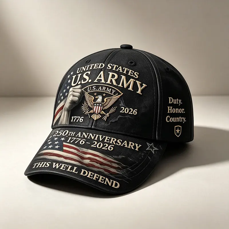 3D Digital Lettering Print U.S. Army 250th Anniversary Commemorative Baseball Cap - 1776-2026 Emblem, "This Is the Land We Defend" Rock and Roll American-Themed Statement Hat - Collectible Fabric Accessory for Army Events, Everyday Wear