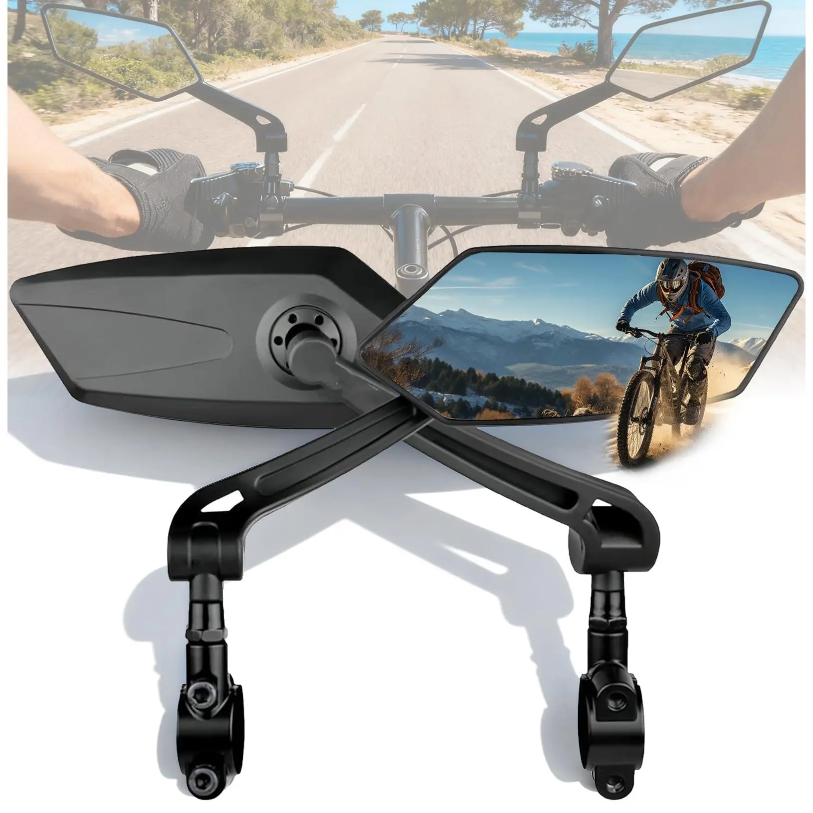 Bike Mirrors for Handlebars 306° Adjustable Rear View Mirror Fits Most Bikes & Motorcycles, Mountain Bike Rearview Mirror, Riding Mirror, HD Flat Reflective