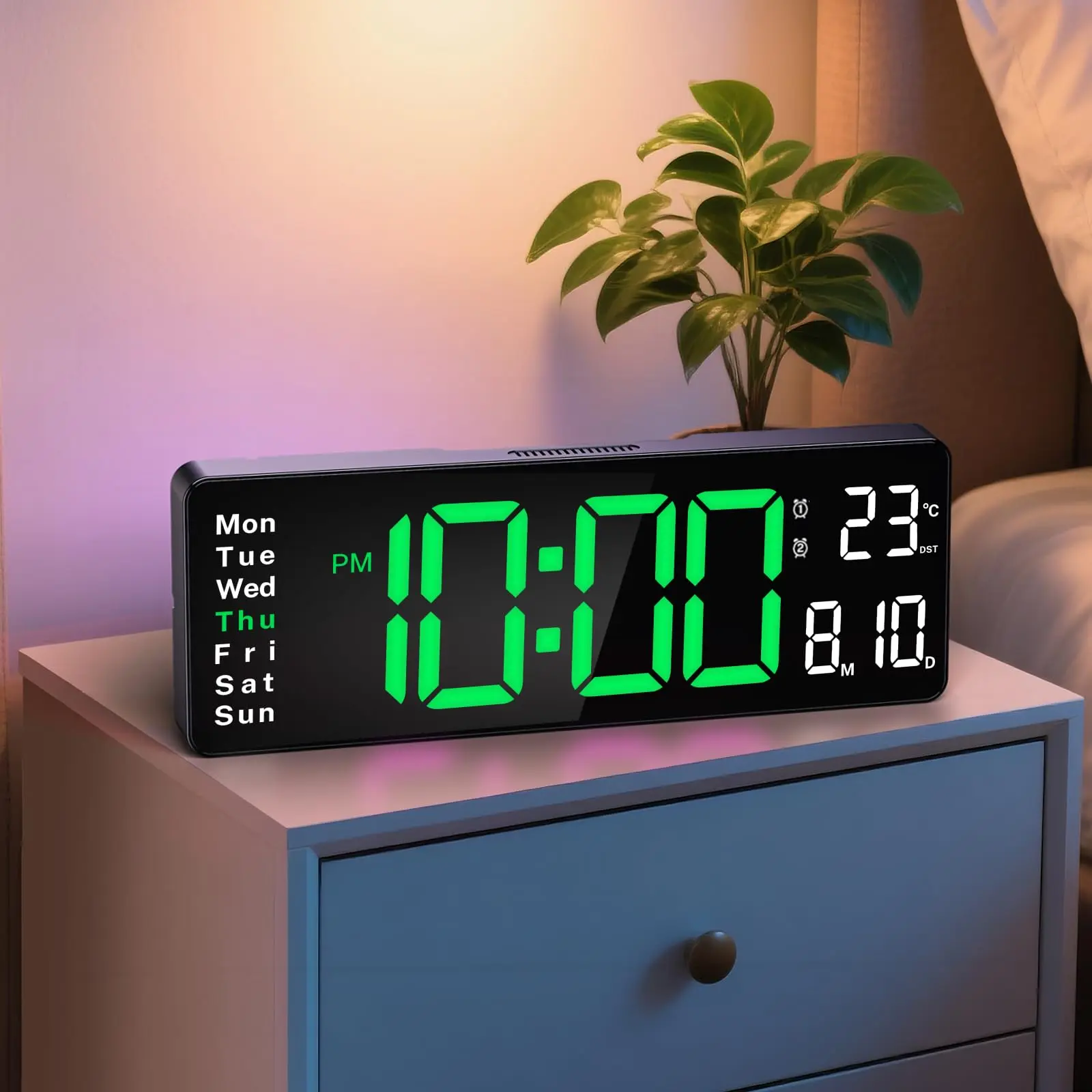 16" Large Rectangle ABS Digital Wall Clock Set with Remote Control, Date, Week, Alarm, Temperature, Night Light - Easy Installation for Daily Use in Classroom, Living Room - Home Decor Electric Clock, Modern