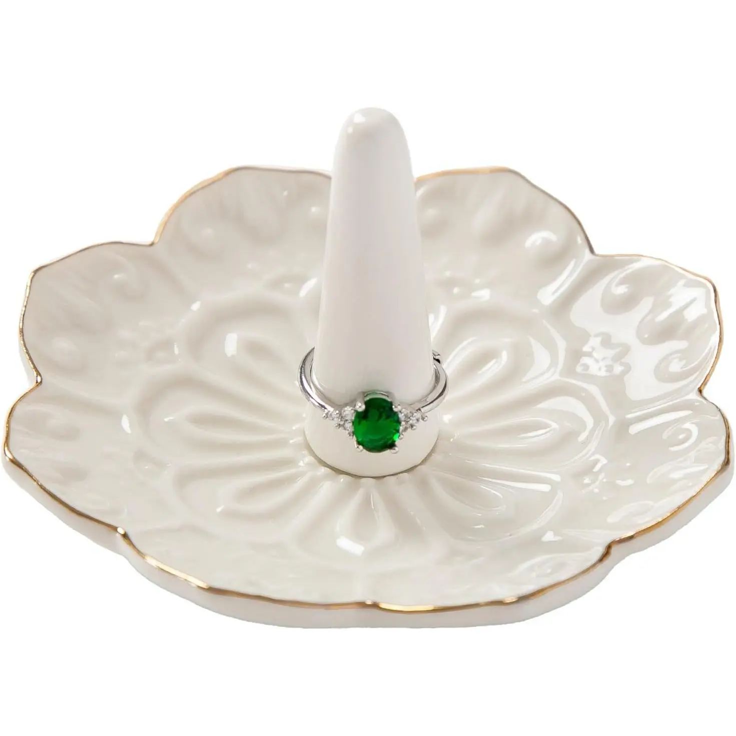 Ceramic Ring Holder Dish for Jewelry, Decorative Mandala Jewelry Tray for Rings Earrings Necklaces Watch Keys, Aesthetic Room Decor, Birthday Engagement Wedding Gifts for Women (White)