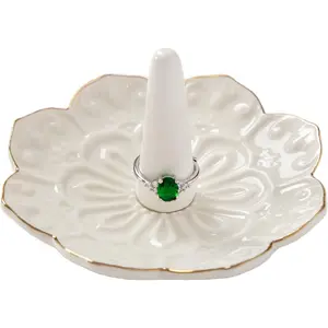 Ceramic Ring Holder Dish for Jewelry, Decorative Mandala Jewelry Tray for Rings Earrings Necklaces Watch Keys, Aesthetic Room Decor, Birthday Engagement Wedding Gifts for Women (White)Gift.