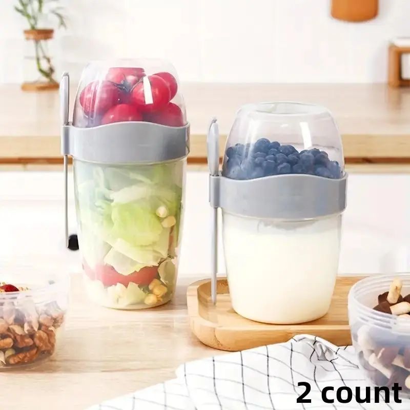 Salad Shaker Cup with Fork & Salad Dressing Holder, 2 Counts/set Random Color Portable Salad Container, Lunch Boxes for Home Kitchen