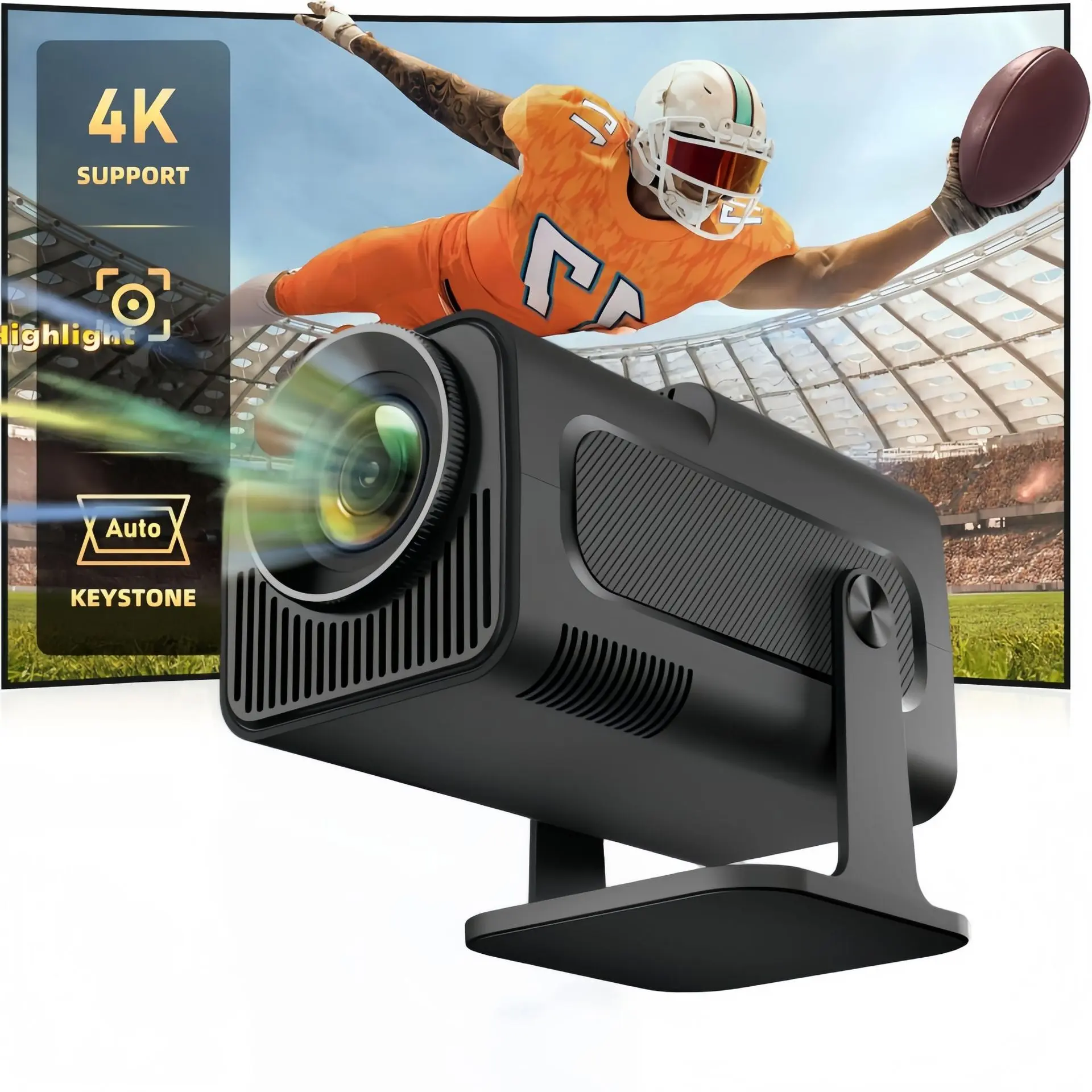 Mini projector with WiFi and Bluetooth 1080P 4K portable outdoor movie projector, 270°