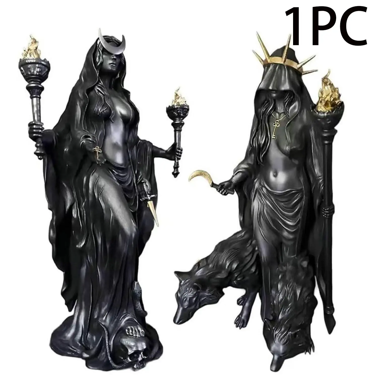 The latest Gothic Hecate statue, the dark goddess holding a torch, 6.30 inches, no power supply required, desk decoration, mysterious altar, resin sculpture for home decoration, Halloween, Christmas perfect home bathroom items, Dark Figure Decor