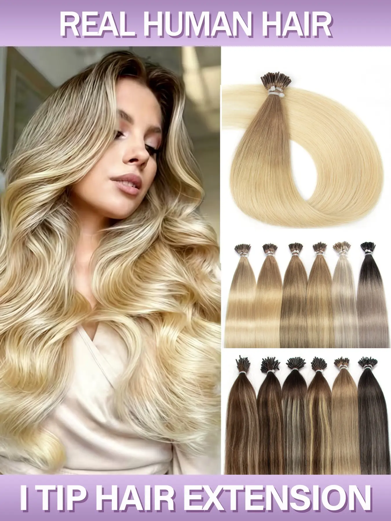 Gradient color, mixed color hair extensions, high-quality hair - Invisible, Pre-Bonded Straight Fusion Tips for All Genders I Tip Hair Extensions Color Slivery-Nature Black/Blonde Straight Hair Christmas hair extensions, festive decorative wigs