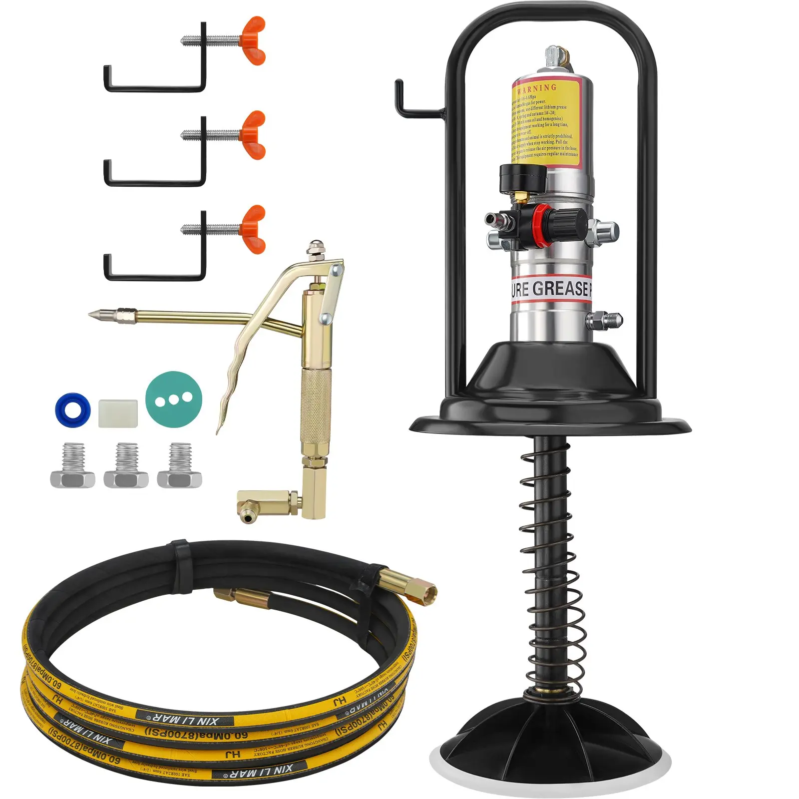 VEVOR Grease Pump, 50: 1 Pressure Ratio Air Operated Grease Pump with 13 ft High Pressure Hose and Grease Gun, Pneumatic Grease Pump with Barrel Cap, Portable Lubrication Grease Pump 360 Gun Head