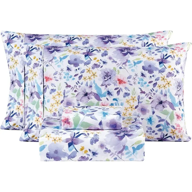 Floral Queen Sheet Set, Soft Breathable Microfiber Bed Sheets with Deep Pocket Fitted Sheet, Vintage Flower Print Bedding Set for Bedroom