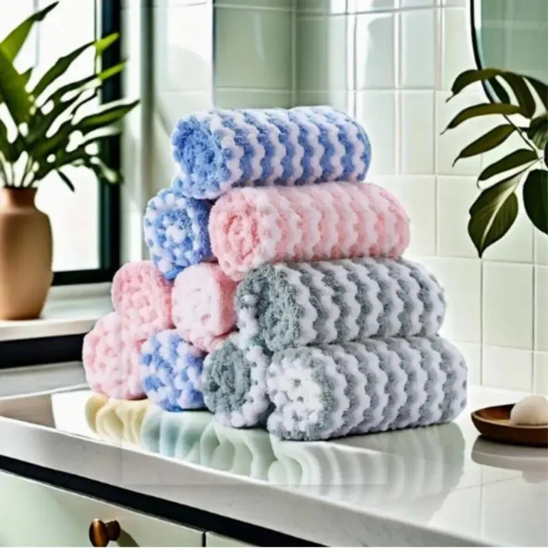 5/10/20 Pcs Dual-Sided Ionomer Thick Coral Fleece Dishcloths, Super Absorbent Washable Reusable, Dishwashing Cloth, Kitchen Absorbent Towels, Non-Fuzzy Hand Drying Cloth, Reusable Microfiber, Dish Towels for Drying Dishes, Microfiber Cleaning Cloths