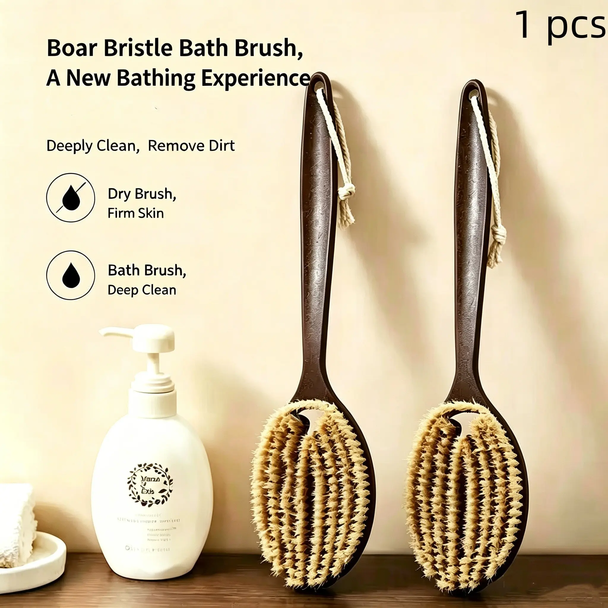 Long-Handle Back Exfoliating Brush, Wet & Dry Dual-Use Shower Brush with Hollow Quick-Drain Design, Odor-Resistant & Hanging Storage, for Full-Body Bath and Dry Brushing Exfoliating Brushing