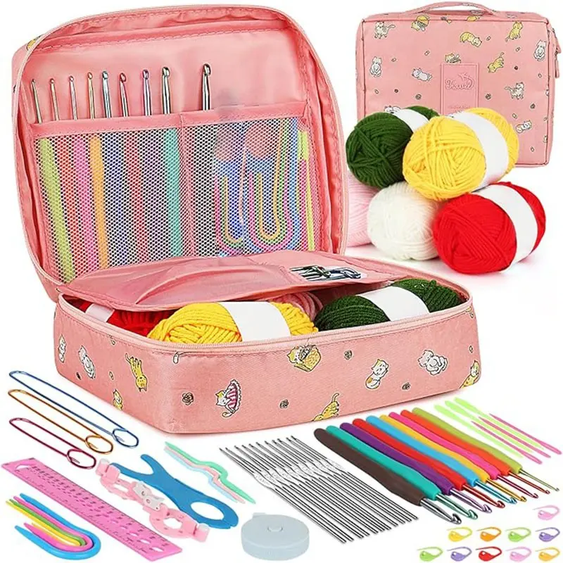 57-Piece Crochet Hook Set, Milk Cotton Yarn Kit, Beginner Knitting Tools, Crochet Kits for Beginners, DIY Craft Supplies, Ideal for Newbies, Model Jl58