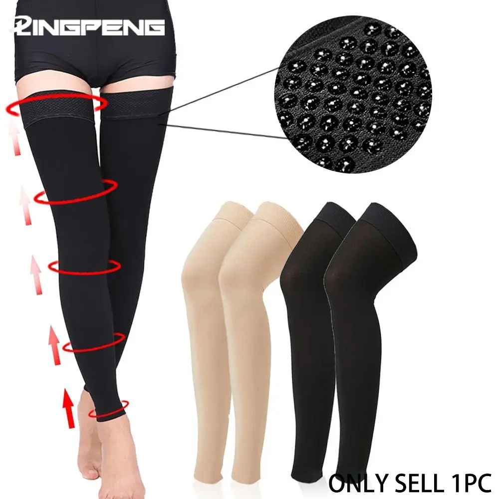 1 Pair Thigh High 20-32 MmHg Compression Stocking Toeless Compression Socks for Women and Men Circulation with Silicone Dot Band, Compression Leg Wear Breathable Socks, Compression Sports Socks