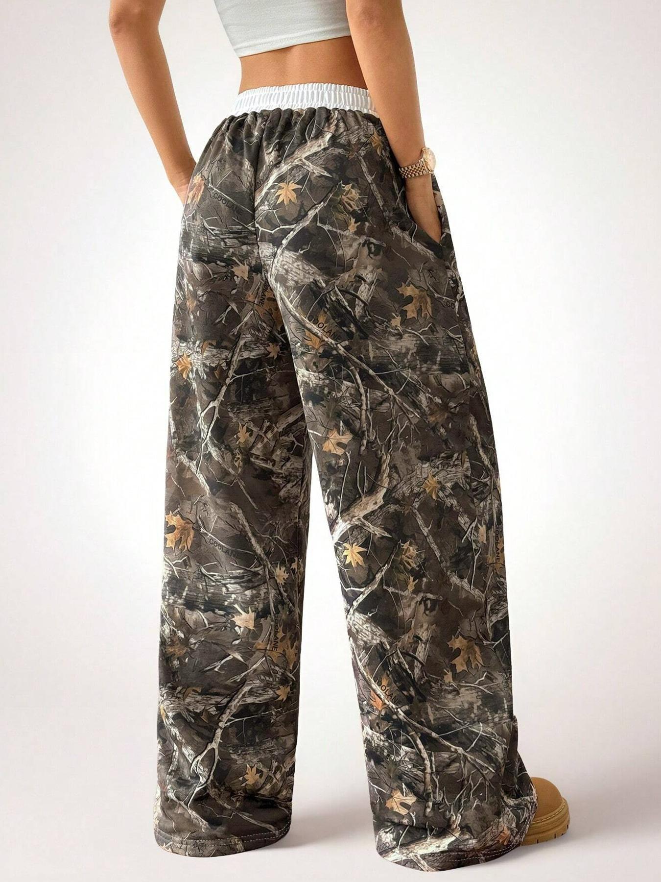 Unisex's Camo Print Sweatpants, Casual Streetwear Trousers for Daily Wear, Casual Chic Bottoms, Unisex Bottoms for Fall & Winter, Women