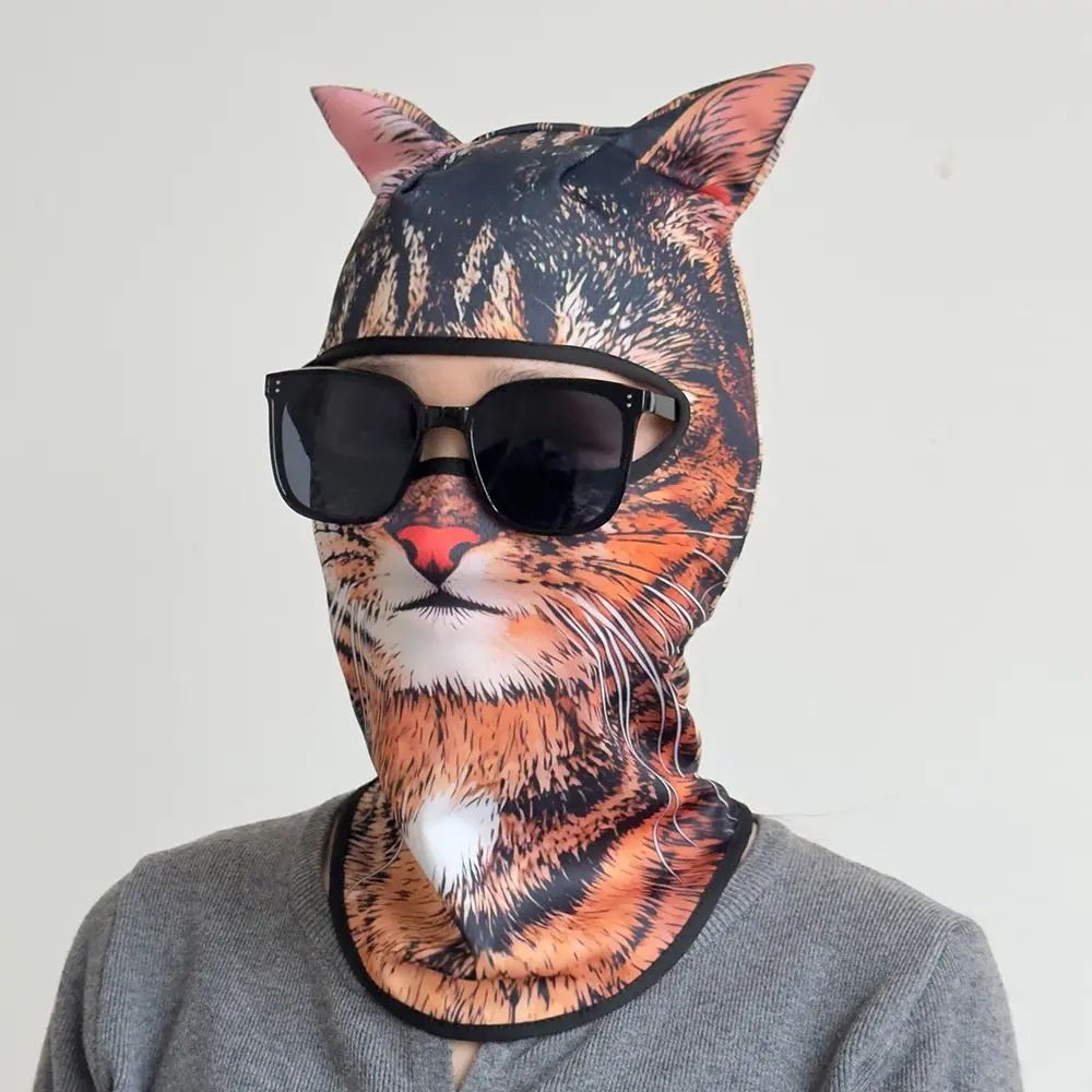 3D Tiger Stripe Cat Balaclava, Breathable Ice Silk Sunscreen Cycling Mask, Motorcycle Ski Windproof Neck Cover, Halloween Party Cosplay Mask, Kitty Ski Mask
