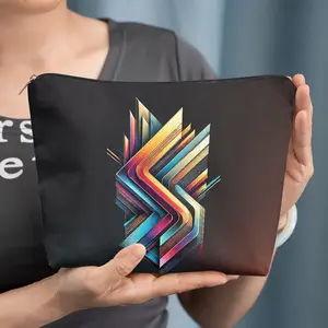 cosmetic bag 1pc, Abstract Colorful Geometric Art, Zipper closure, unisex, travel/daily storage bag, lightweight and machine washable, stylish toiletry bag, perfect for Valentine's Day, New Year's, or birthday gifts.