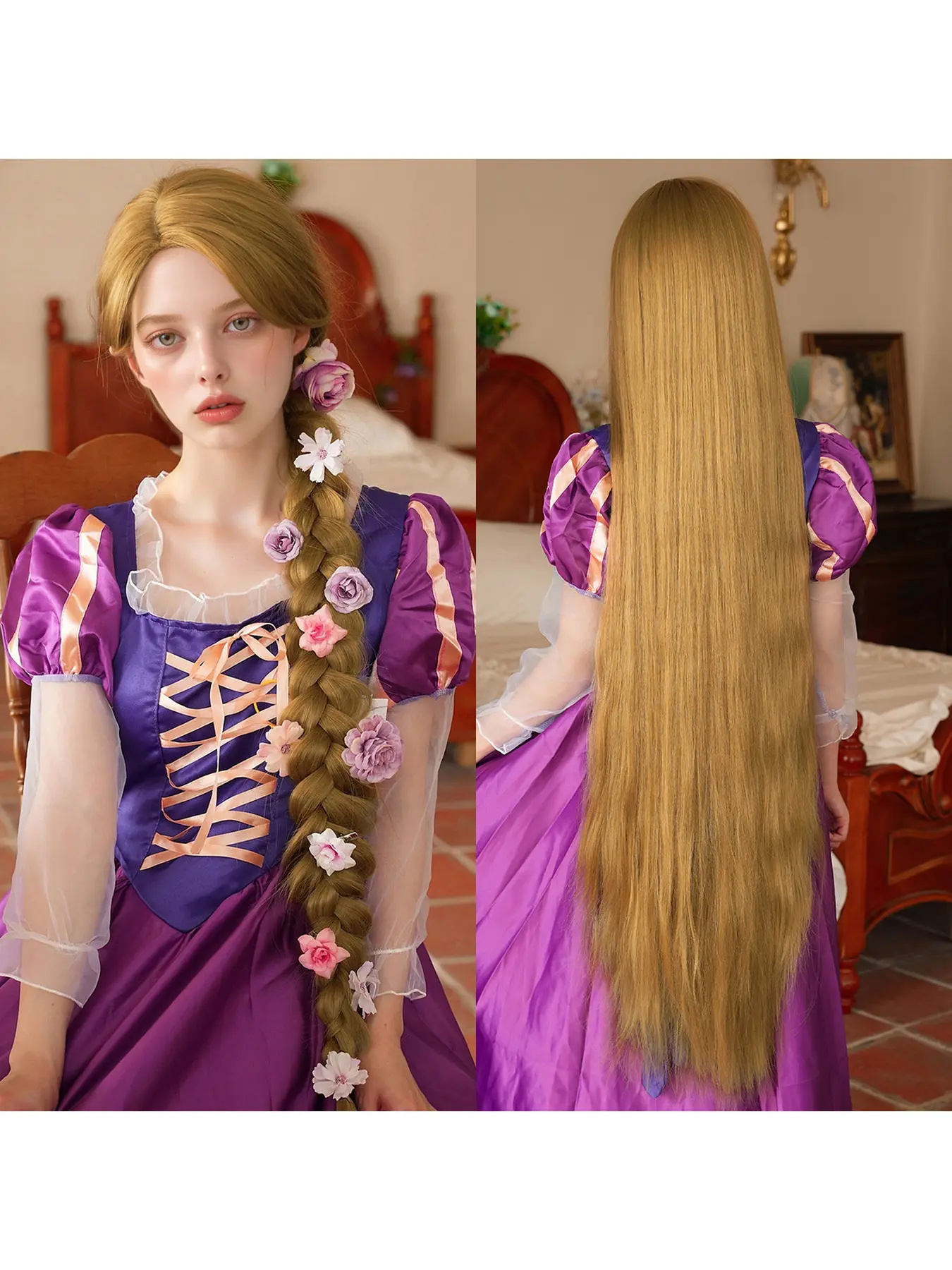 High Quality Tangled Rapunzel Long Blonde Straight Cosplay Wig Extra Long Synthetic Fiber Hair For Women Halloween Party Comic Con Stage Performance Daily Street Wear Costume Wigs