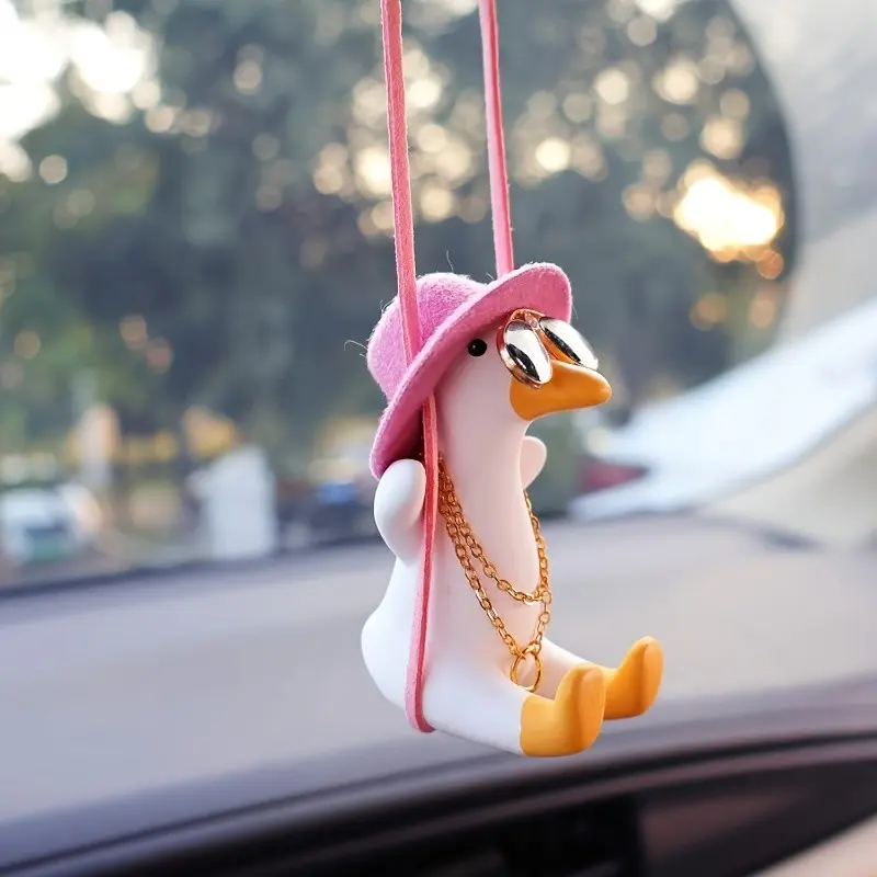 Cute Car Decoration Swinging Duck Keychain, Rearview Mirror Accessory, Best Gift for Mirrors, Fun and Stylish Automotive Ornament, Car Interior Decor, Car Hanging Ornament