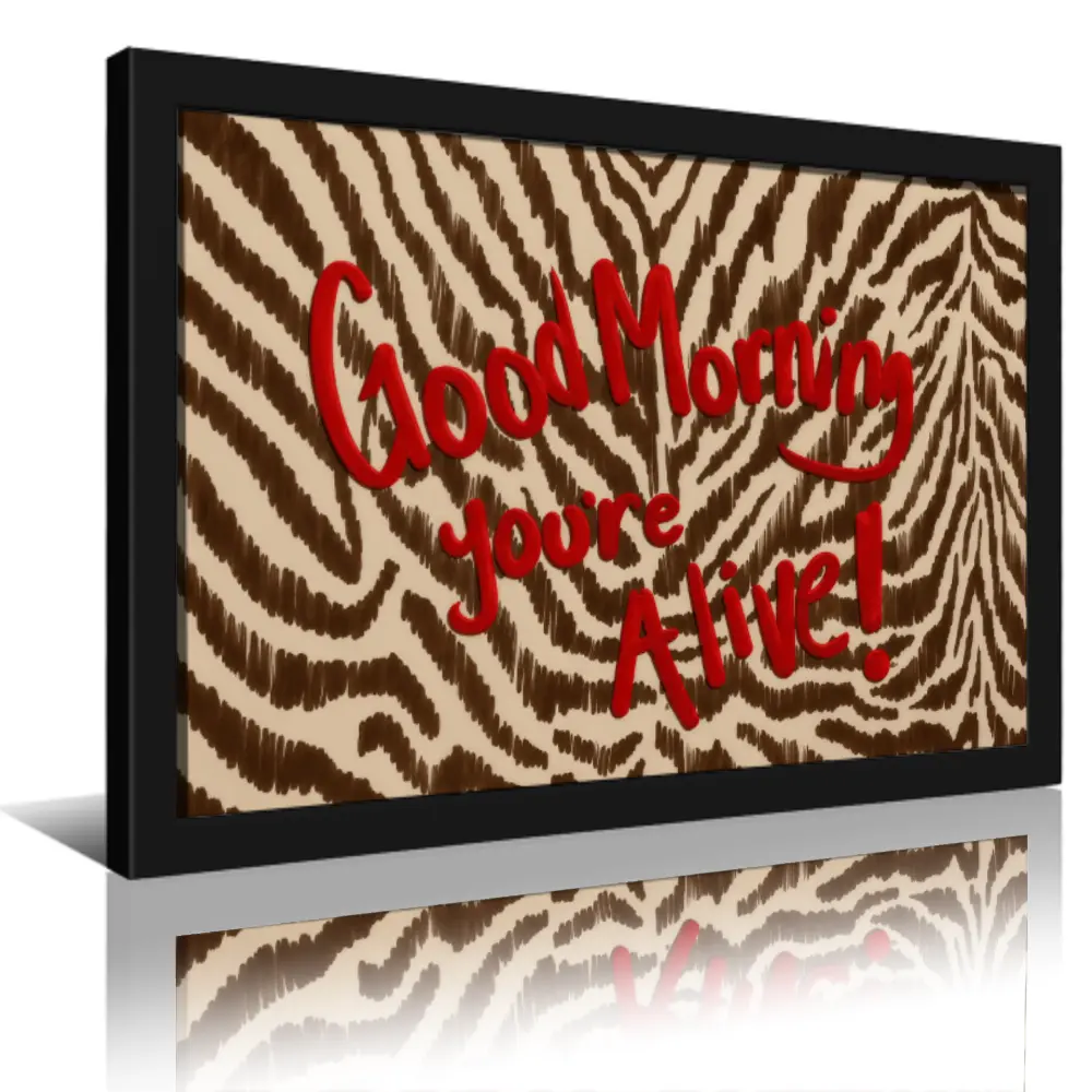 "Good Morning, You’re Alive" Motivational Quote Artwork - Bold Red Typography Zebra Print Poster, Lightweight to Hang Multi-Size Fade Resistant Neutral Style Decor, Hypebeast Decor for Kid Room, Large Canvas Modern Minimalist Living Space Home Gift, Bathr