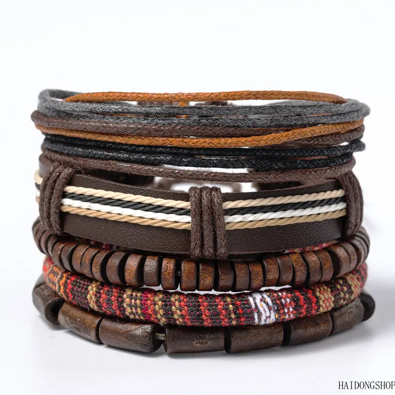 Western Street Viral Multi-layer Woven Leather Bead Bracelet Set for Him and Her, Cool Personalized Stack Wrist Bands, Popular European American Accessory for Concerts, Daily Travel, and Styling,Gothic,Exaggerated,Skeleton,Hand,inspirational,message,card
