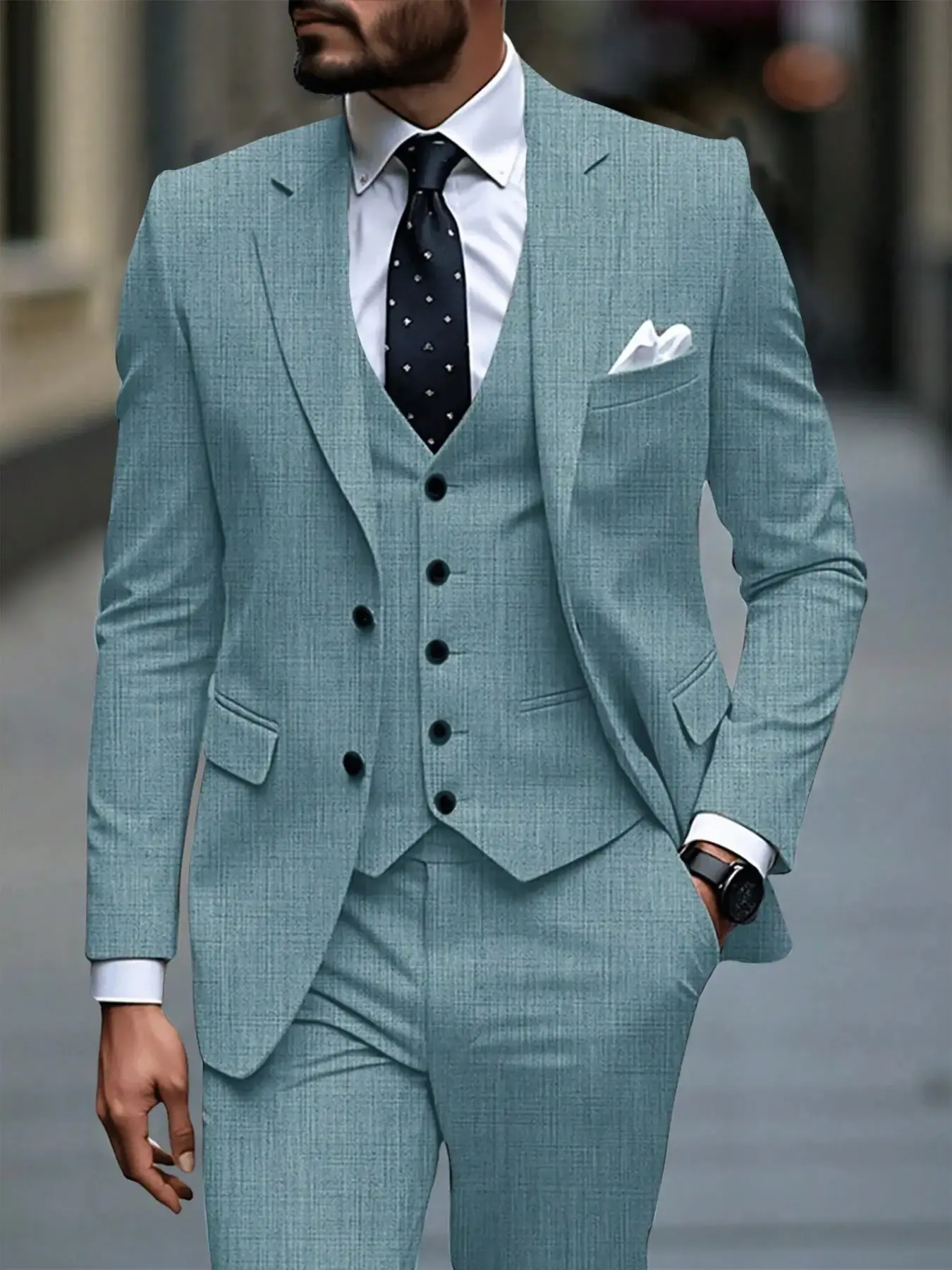 Men's Plaid Blazer Set, Business Casual Slim-Fit Two-Piece Suit, Wedding Groom Formal Wear, All Seasons Plain Surface, Fitted Cut Suit