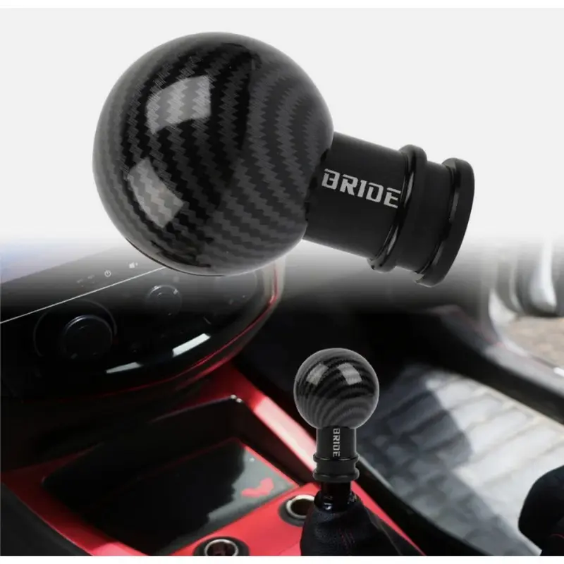1PC Universal carbon ball aluminum manual shift knob, car gear head carbon fiber pattern gear head circular handball swing rod gear head manual and automatic transmission Shifter Knobs