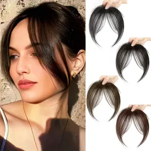 Human Hair French Curtain Bangs Clip In Hairpiece, Invisible Seamless Thin Air Eight Character Bang Hair Topper, Lightweight Natural Forehead Fake Fringe For Women To Cover Receding Hairline Daily Hairstyle