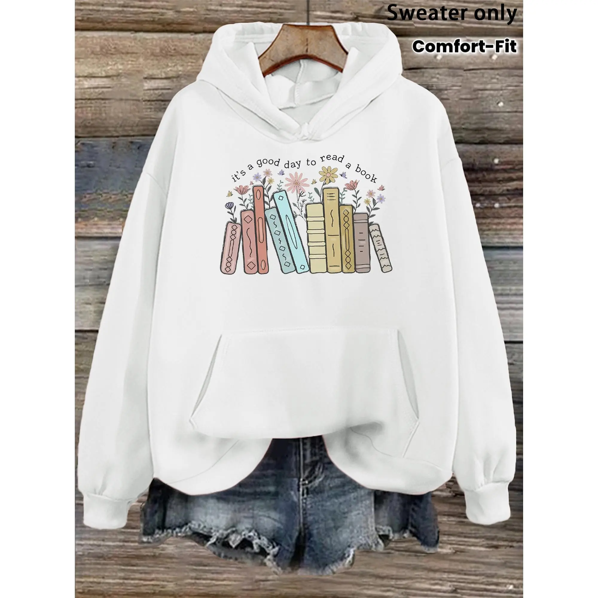 Women'S Hooded Long Sleeve Hoodie - "It'S a Good Day to Read a Book" Graphic Hoodie, Stylish Literary Print, Casual Comfort Fit, Perfect for Book Lovers