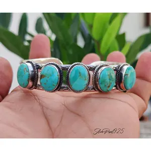 Kingman Turquoise Heavy Bangle | Handmade 925 Sterling Silver Boho Jewelry | Multi Gemstone Bracelet | Southwestern Bangle