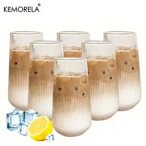 Vertical Striped Clear Durable Glass Cup, 4/6 Counts Heat-resistant Premium Drinking Glasses Water Cup for Milk, Ice Coffee, Beverage, Drinkware for Home & Office, Kitchenware, Glass Cup Set