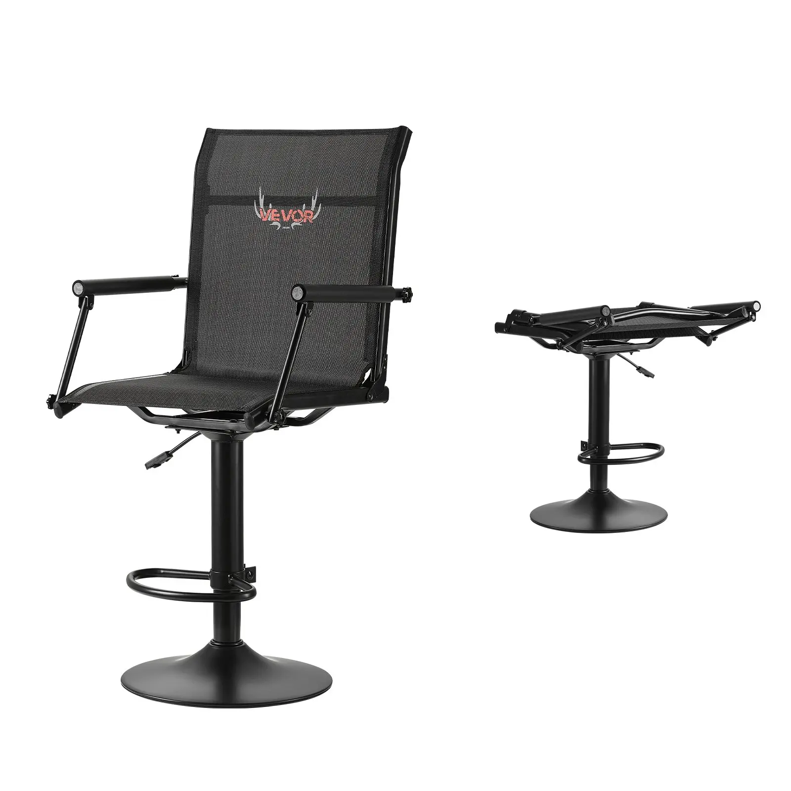 【Summerfinds】VEVOR Hunting Chair, 360 Silent Swivel, Lightweight Blind Chair, Heavy-Duty Steel Frame Ground Stool Seat, with Padded Armrests, Height Adjustable, 300 Lbs Capacity, for Outdoor Fishing, Camping