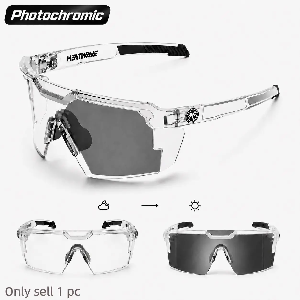 Photochromic Tactical Cycling Glasses - Lightweight UV400 Sports Sunglasses with Non-Slip Nose Pads for Running, Hiking, Riding & Outdoor Activities