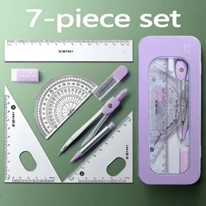Durable 7-In-1 Measuring and Drawing Tool Set, Ideal for Students and Professionals, Includes Compass, Protractor, Ruler, Eraser, Portable Measuring Tool