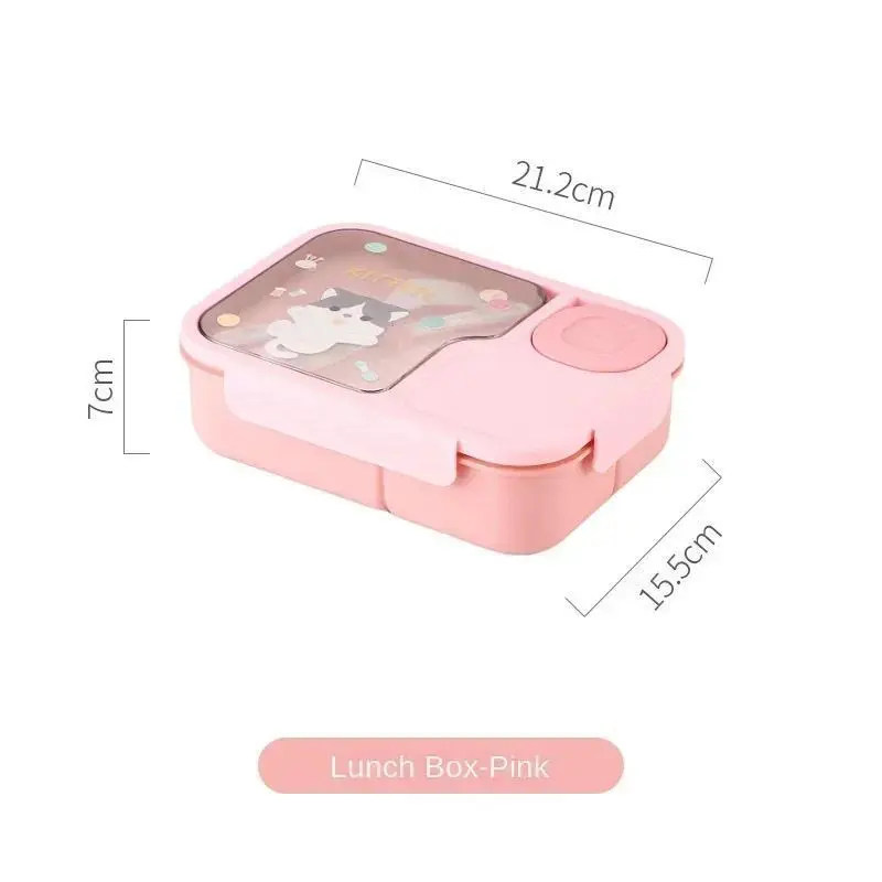 Bento Lunch Box For Kids Girls Cartoon Students Cute Kawaii Heated 3 Grid Sandwich Snack Food Box Special Canteen Food Storage