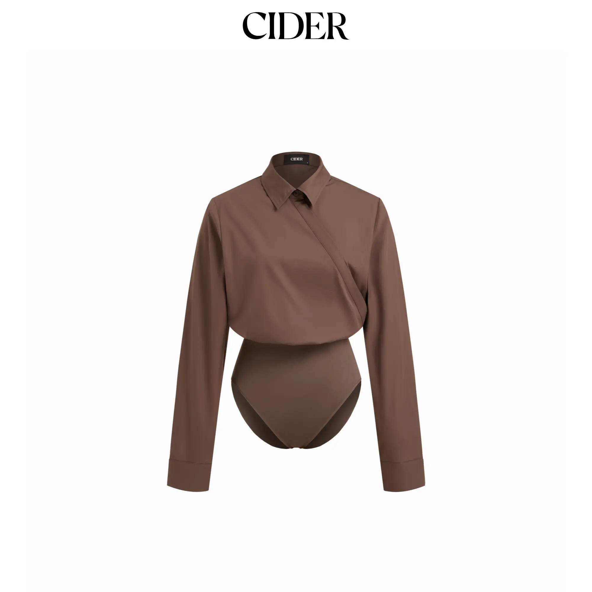 Cider Cotton Collar Wrapped Oversized Long Sleeve Bodysuit