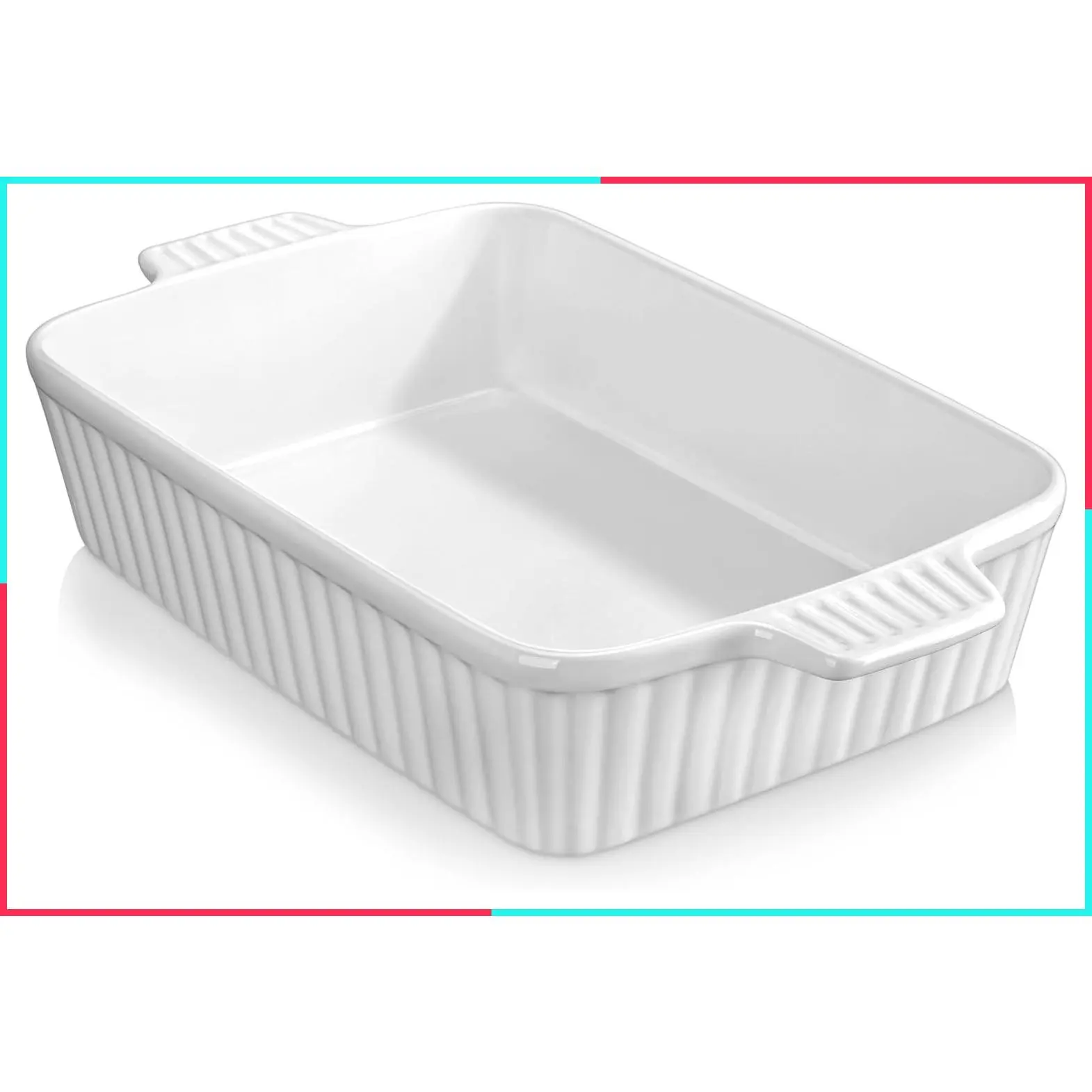 4.4QT Ceramic Casserole Dishes for Oven, 9x13 Baking Dishes, White Rectangular Lasagna Pan with Handles, Deep Roasting Pan, Microwave and Dishwasher Safe, Wedding Gift