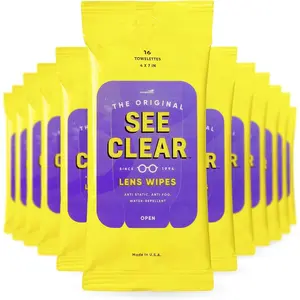 See Clear  Lens Cleaning Wipes - Pre-Moistened Eyeglass & Screen Cleaning Cloth Towelettes - Streak Free, Scratch Free Lens &  Screen Cleaner - 12 Resealable Packs of 16 (192 Wipes)